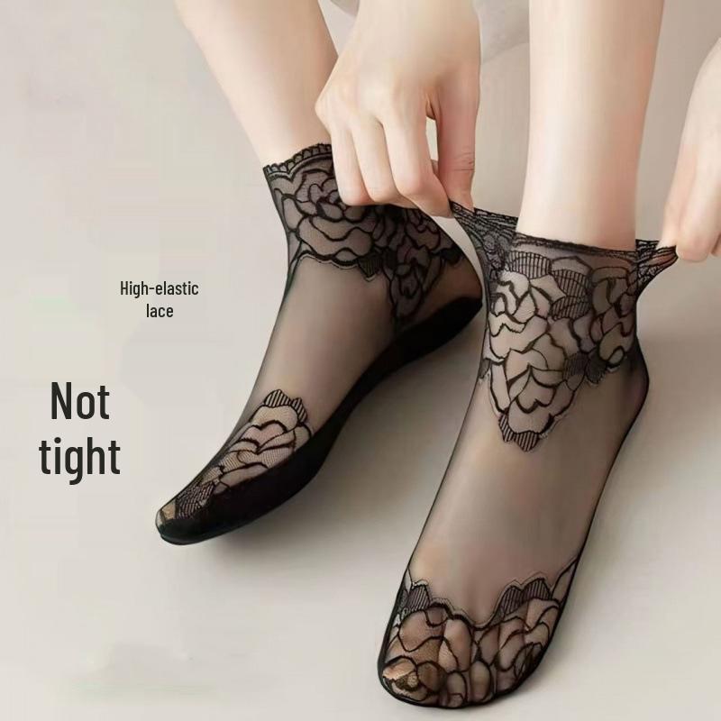 Korean Style Mid-Calf Lace Ankle Socks - Breathable, Anti-Snag Mesh for Spring/Summer