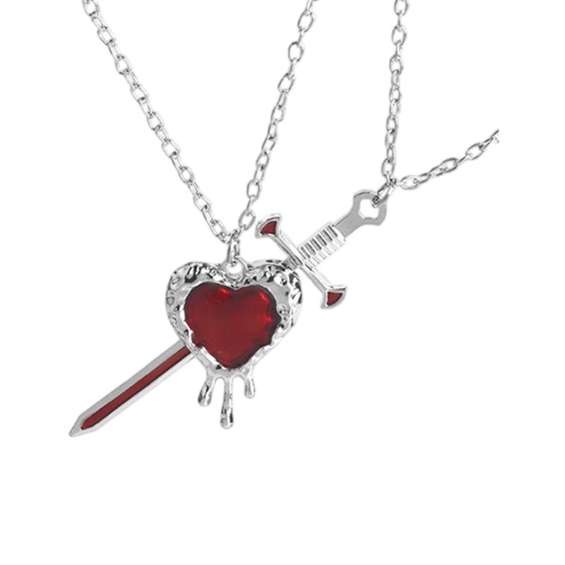 Matching Love Necklace Heart With Rapier Charm Alloy Couples Jewelry For Him Her Gift For Valentines Day