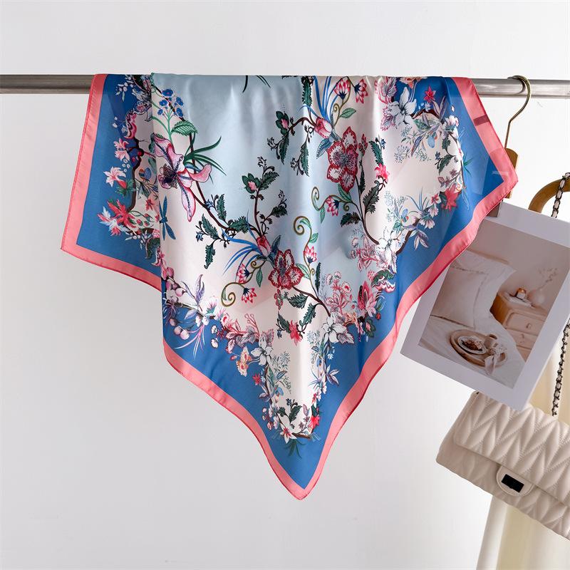 Women Luxury Design Scarf Silk Smooth Scarf Soft Muslim Headband Shawl Beach 70x70cm Square Ribbon Headband Satin Hair Hairband