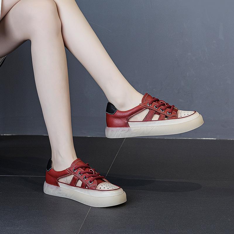 Crocs Women's Shoes Retro Lace-up Casual Shoes Soft Leather Flat Student Board Shoes