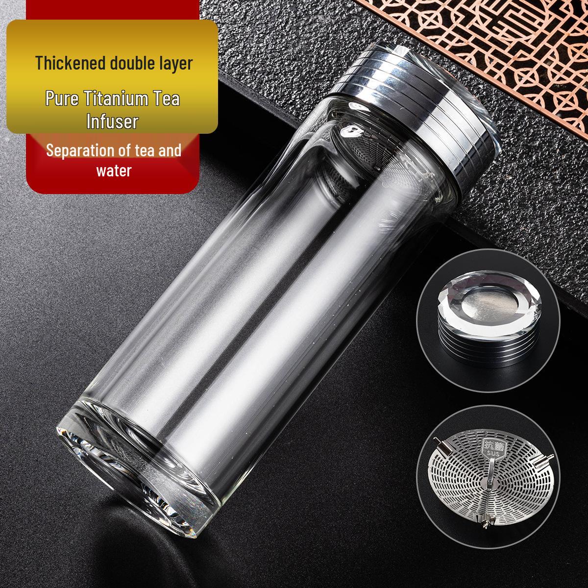 Octagonal Glass Car Cup with Double-Layer Anti-Scald Design – Customizable Logo Gift 380ML