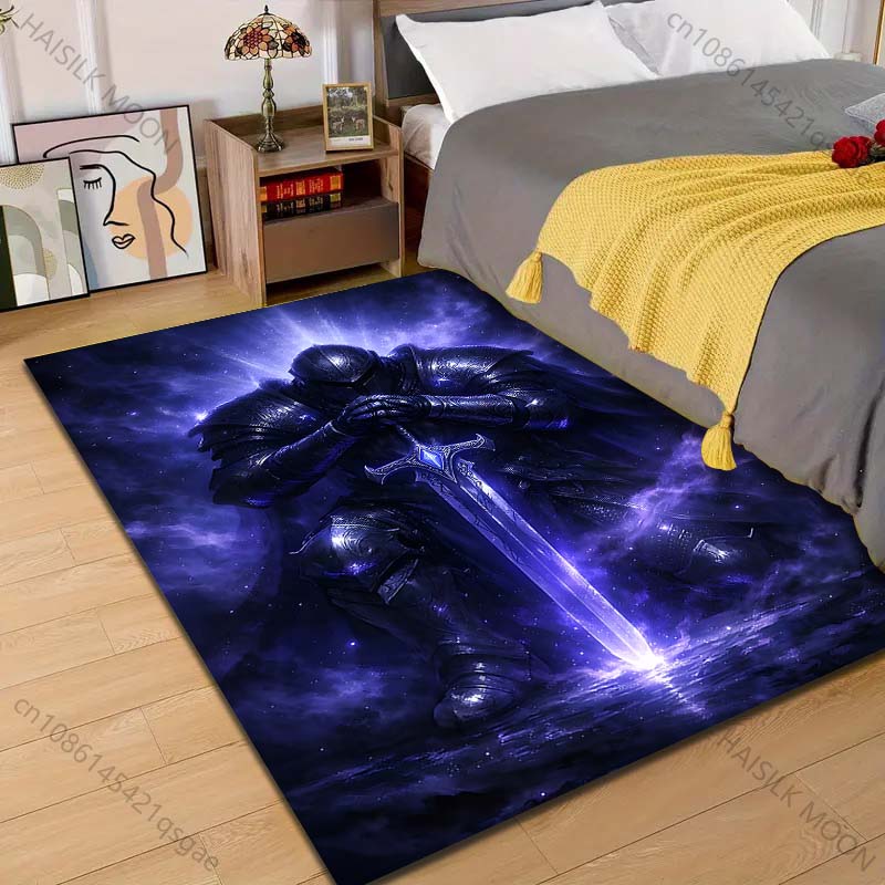

1PC Dark knight holding glowing sword Print Carpet Rug for Living Room Bedroom Sofa Doormat Home Decor Non-slip Floor Mat 40x60cm