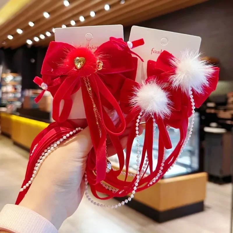 NEW Chinese Style Children's New Year Hair Clip Red Top Clip Hair Clip Girls' Headwear Princess Butterfly Clip Hair Accessory