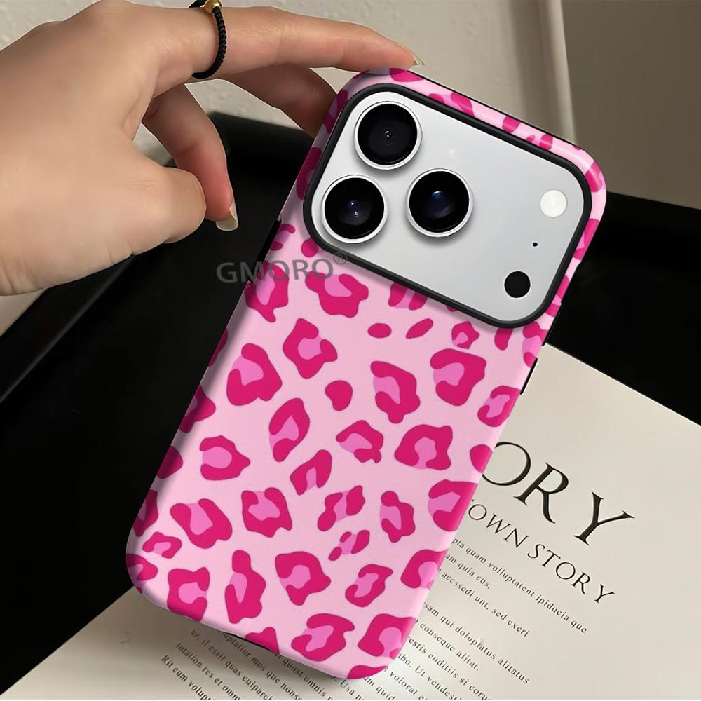 Independent station hot-selling Spice Girl wind powder leopard print mobile phone case iphone16 anti-drop two-in-one film case apple 17pm