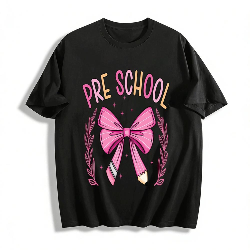 Preschool Pink Bow Pencil Print Kids Back To School Casual Top Pure cotton T-shirt XXS