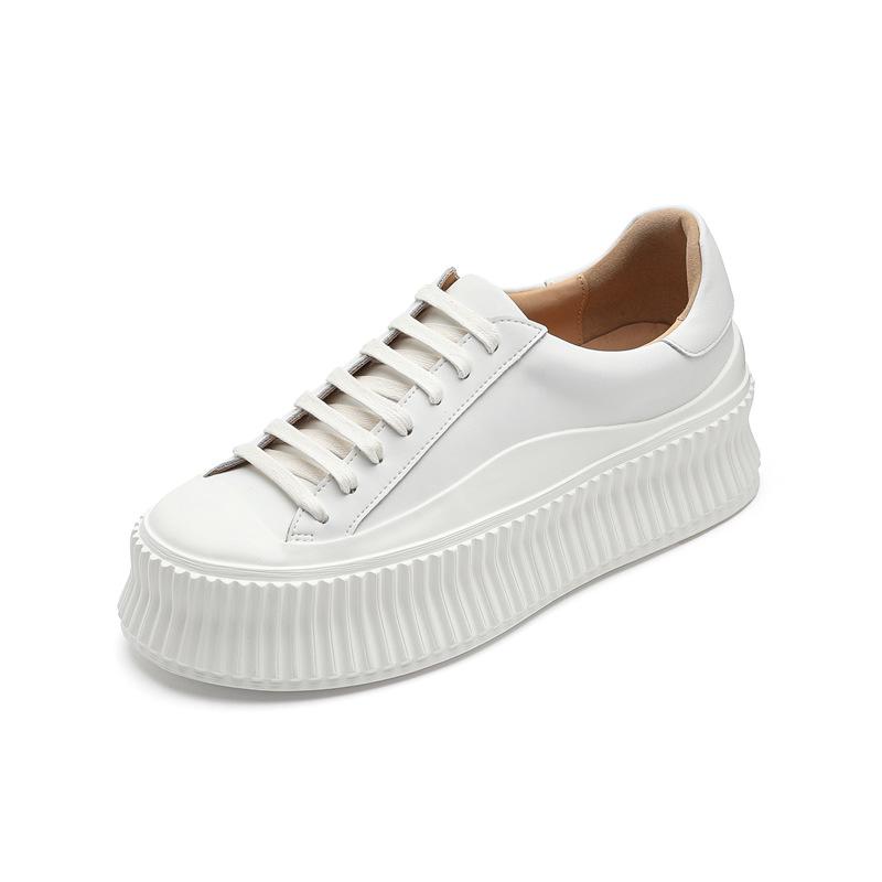 Women's Genuine Leather Thick-Soled White Shoes, Spring 2026 New Arrival, Versatile Platform Sneakers That Slim the Feet.