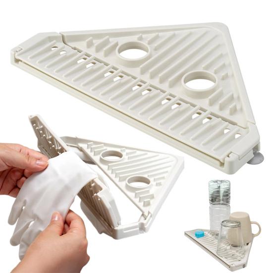 Triangle Corner Sink Caddy Dish Drying Rack Over The Sink Roll Up Dish Drainer Mat with Suction Cups Kitchen Organizer