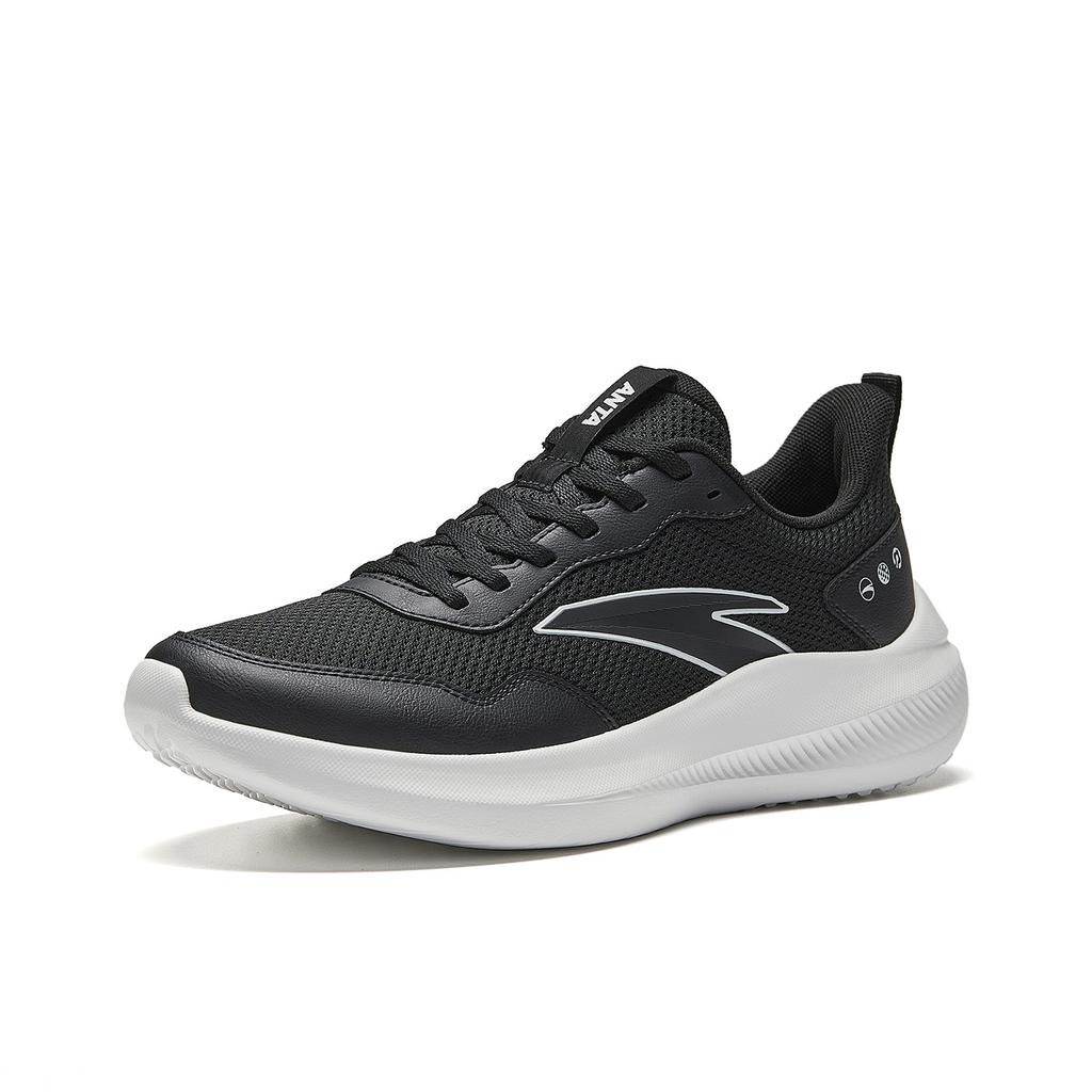 Anta Cushioning Slip Resistant Breathable Low top City Commuting Running Shoes Men's Basic Black/Papyrus White 912615541-4