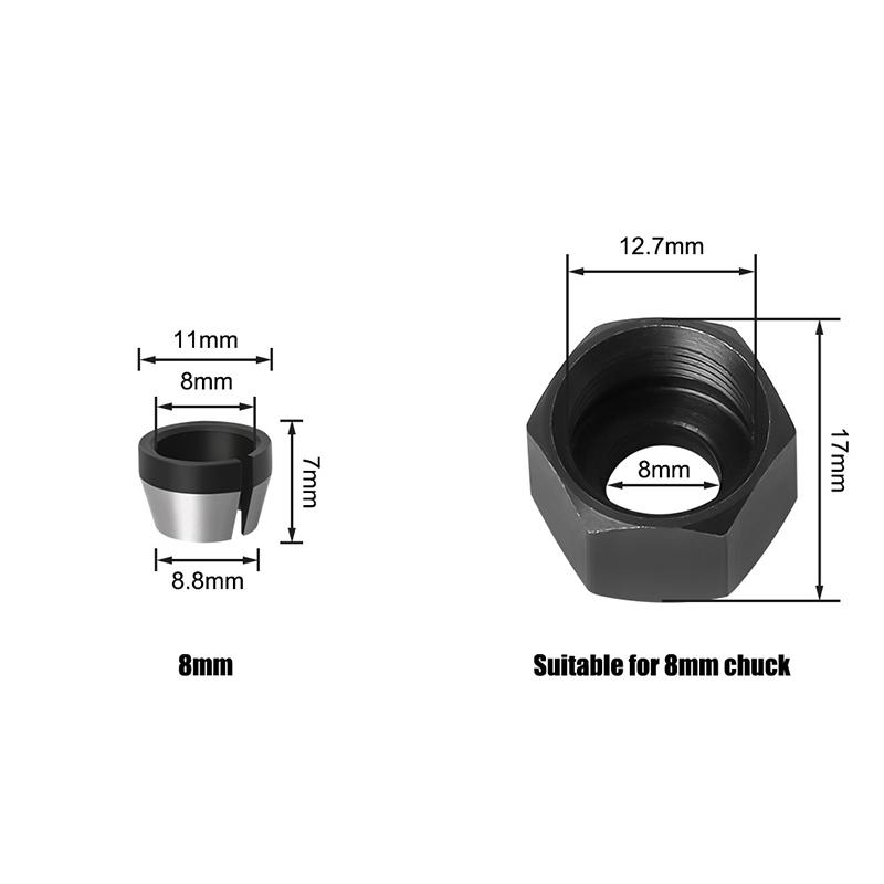 1 Set Parti per Fresatrice Elettrica 6Mm 6.35Mm 8Mm Mandrino a Pinza Macchina per Incisione Rifilatura Con Dado Adattatore per Punte da Router