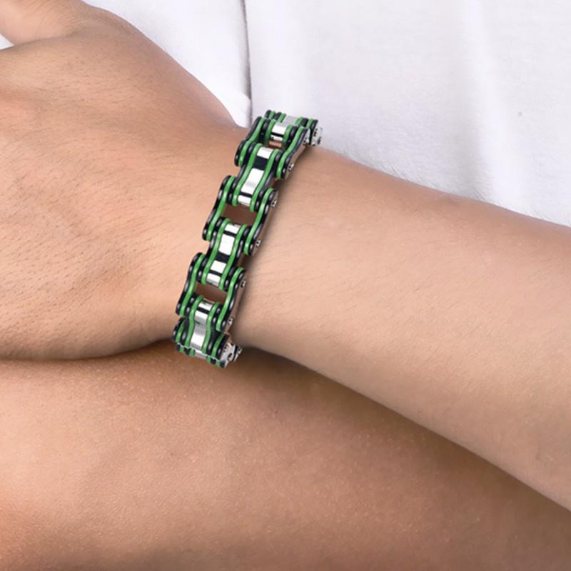 Stainless Steel Biker Bracelet Men - Hip Hop Style Cycling Safety Accessory With Chain Design Geometric