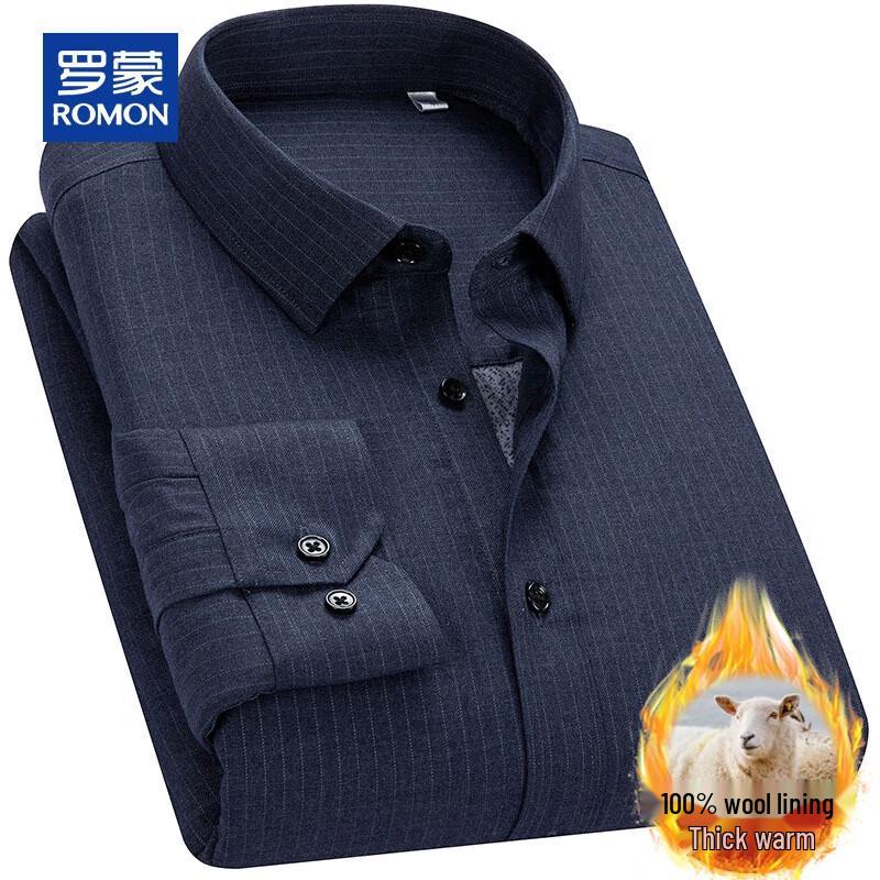 ROMON Men s Wool-Filled Striped Long-Sleeve Shirt Jacket 45