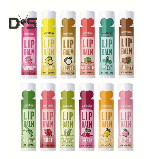 

12 шт./кор. Глубоко увлажняющий бальзам для губ 5 г Длительное увлажнение Питает Восстановление Бальзам для губ 12 вкусов Защищает Лечит Питательный Уход за губами для всех типов кожи 12pcs