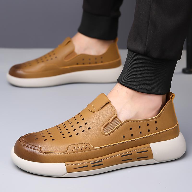 Casual Men's Leather Shoes  Men's Business  Fashionable and Breathable Casual Mesh Comfortable Party with Holes Leather  Men's