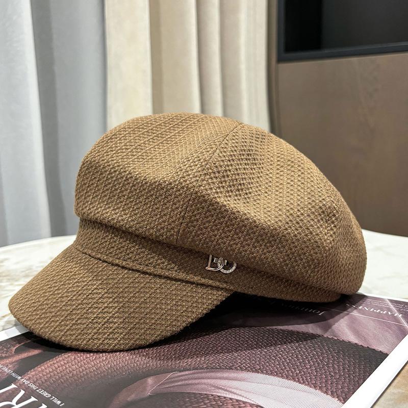 

Beret women s summer thin big head circumference retro black octagonal hat fashion versatile painter bud hat Average size adjustable (54-58cm) темно-коричневого кольору