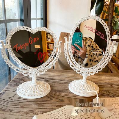 European Retro Heart-Shaped Double-Sided Vanity Mirror for Desk or Bedroom