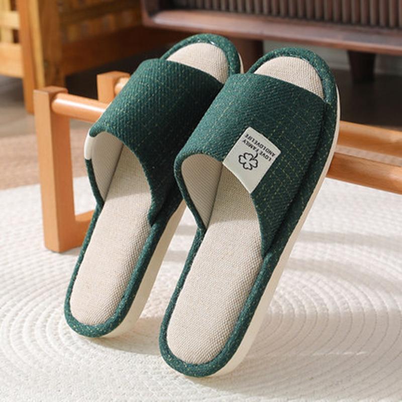 Home Linen Slippers For Men In Spring&Autumn Comfortable Bedroom Open-toed&Breathable Slippers Men's & Women's Shoes Summer
