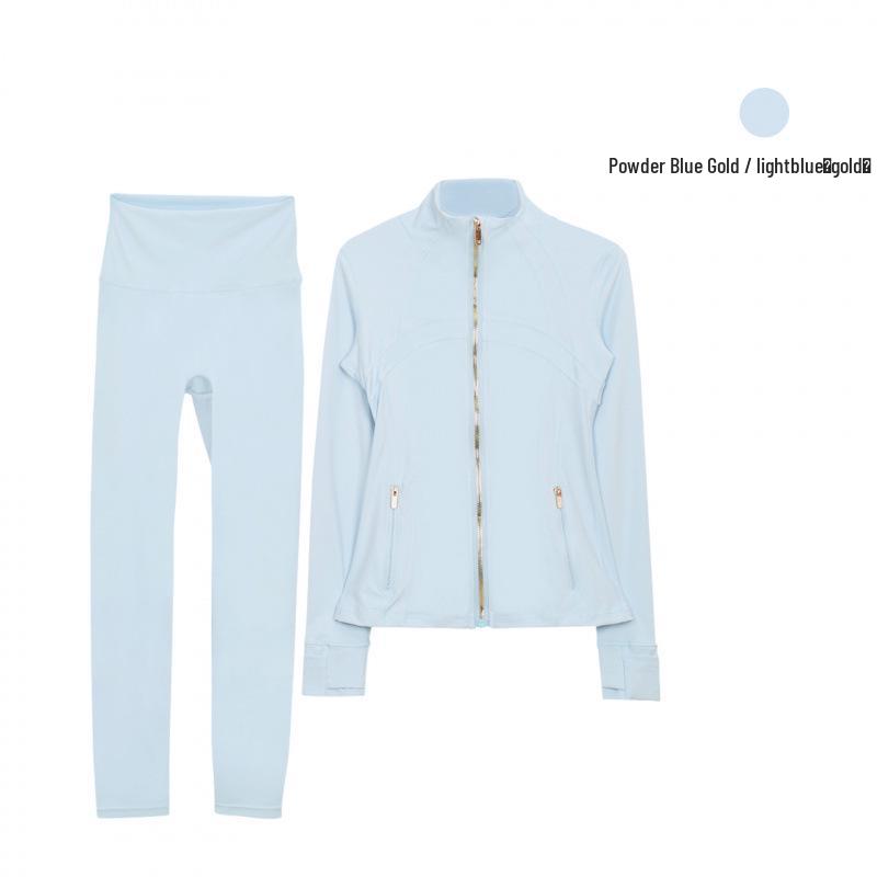 

Жіночий спортивний костюм Lulu Original: куртка із золотою блискавкою та коміром-стійкою та укорочені легінси для йоги - з довгим рукавом XXL