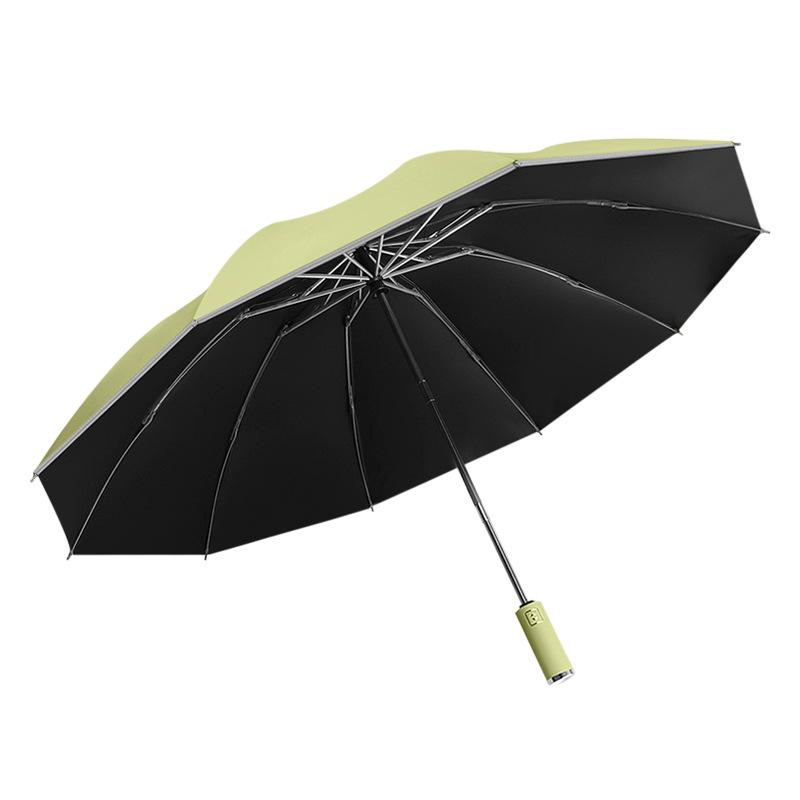 10-Bone Vinyl Automatic Car Reverse Umbrella Hemming Reflective Weather and Rain Umbrella Three-fold Parasol