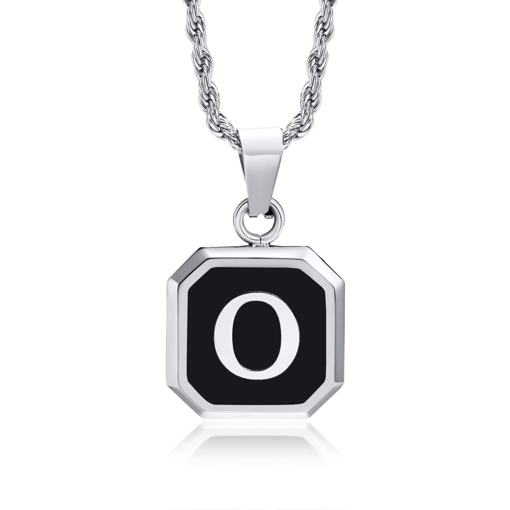 Initials Necklaces for Men Women,A-Z 26 Letters Black Square Stainless Steel Pendant Collar,45-60CM Twisted Rope Chain Gifts