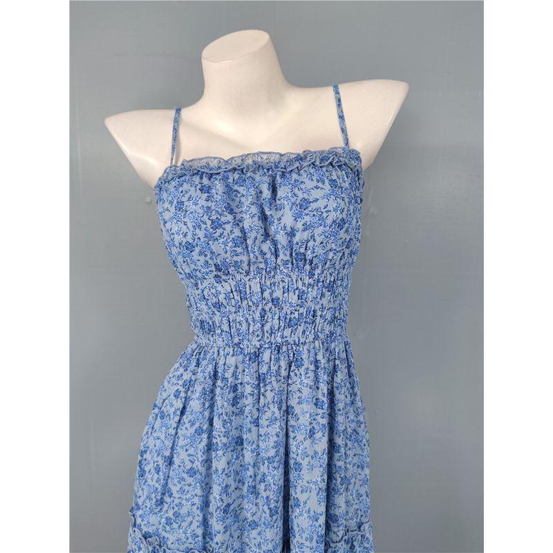 Foreign Trade Order Summer New Sling Exquisite Print Vacation Slimming Island Waist Hugging A Word Big Hemline Sweet Dress