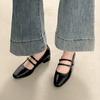Square Toe Low Heel Women Silvery Mary Jane Shoes Fashion Elegant Belt Buckle Shoes Ladies Comfort Street Style Leather Shoes