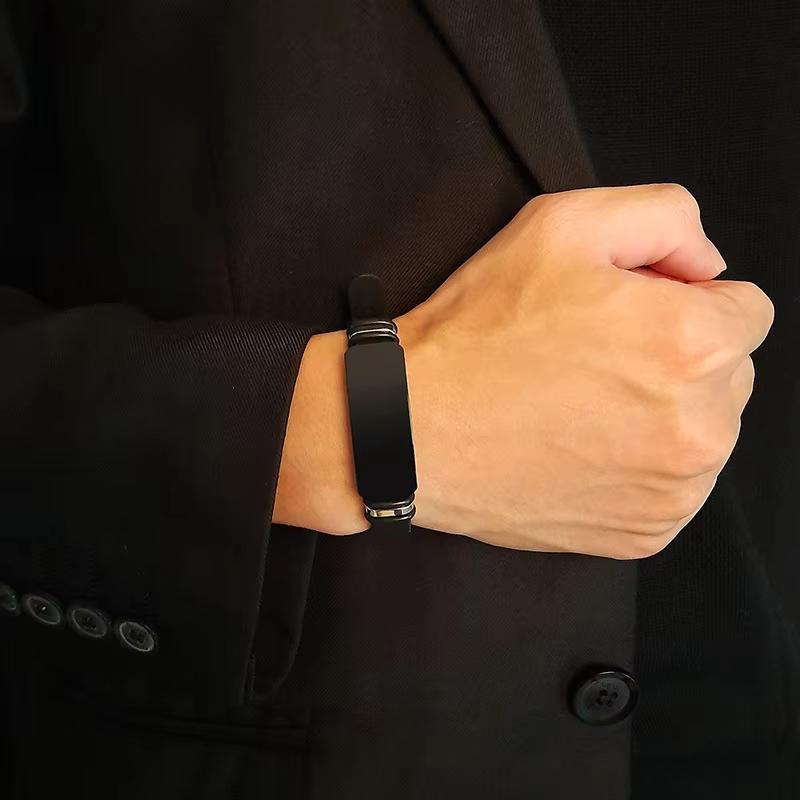 Simple Vintage Silicone Leather Braided Wristband Stainless Steel Fashion Jewelry Bracelet Bangle for Men Clasp