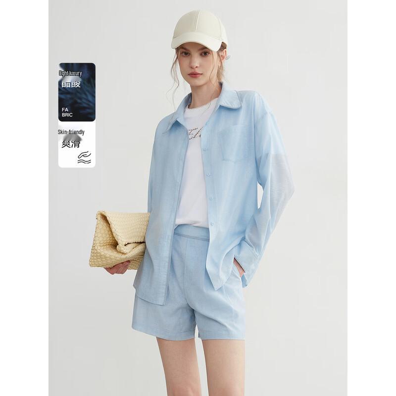 ELLE Women s French Style Loose Shirt & Pleated Shorts Set S