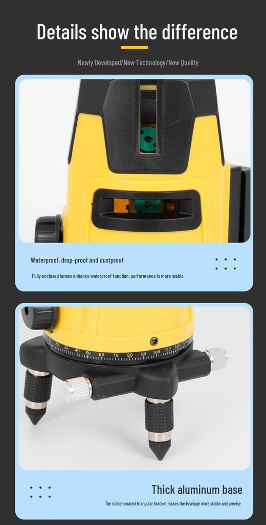 5-Line Multi-Function Green Laser Level Meter with Millimeter Accuracy for Household and Construction.