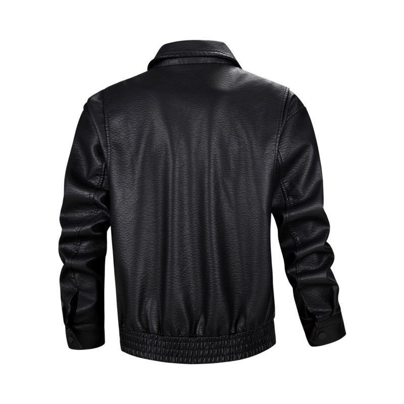 Lapel Leather Jacket for Spring and Autumn Men's Lychee Pattern PU Leather Jacket Retro Workwear Multi-pocket Jacket