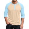 Men's Button-Down Contrast Raglan 3/4 Sleeve Top