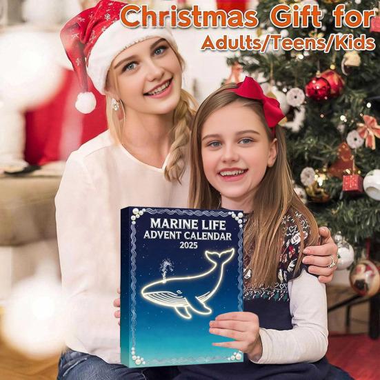 Ozeanleben Adventskalender 2025 24 Tage Acryl Unterwasser-Themen Ornamente Weihnachts-Countdown-Box für Unterhaltungspartys