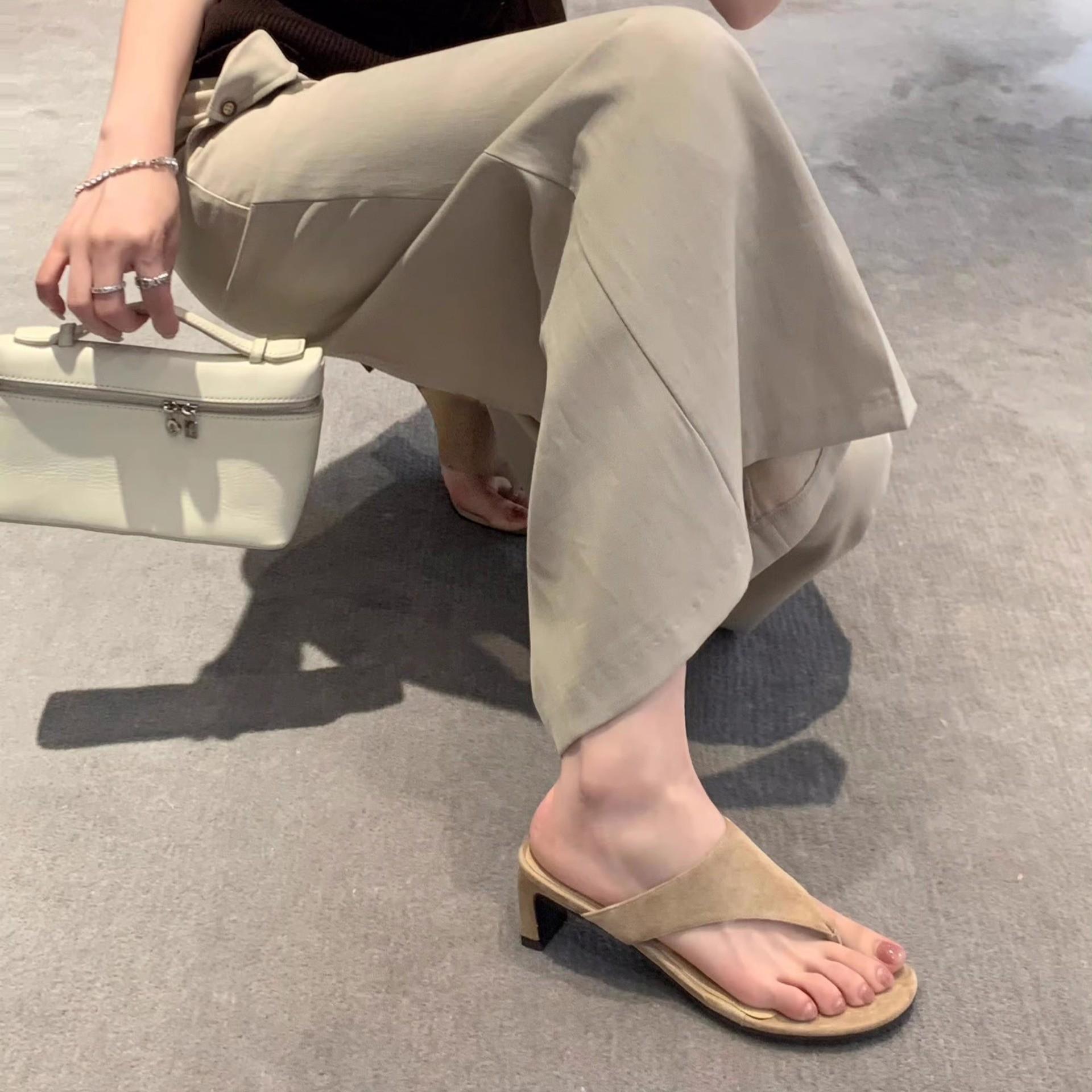 

Версия из коровьей кожи~ Простые кожаные шлепанцы на толстом каблуке и высоком каблуке, женские летние французские шлепанцы для ношения, сандалии, полушлепанцы 40