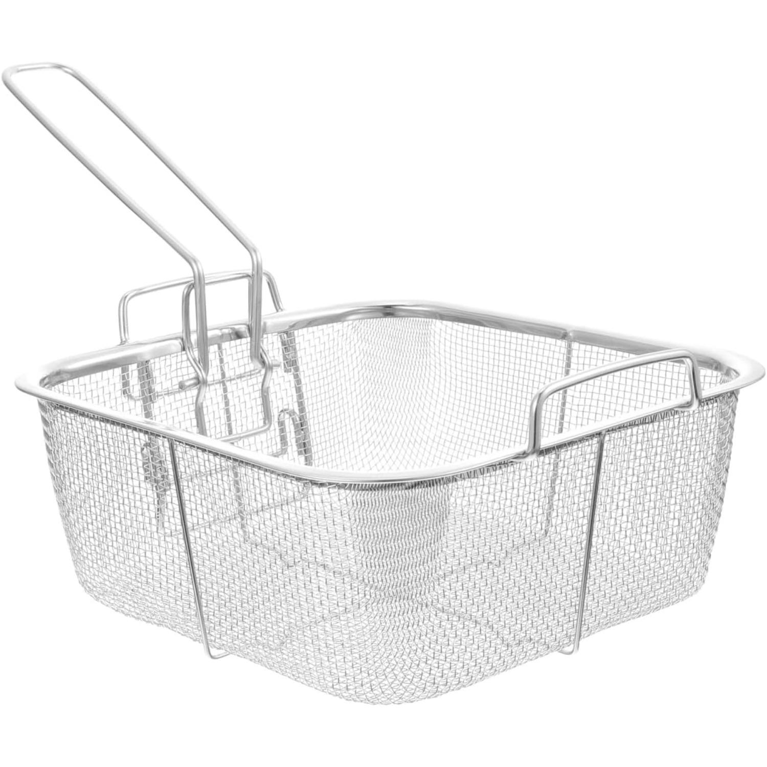 Mikikit Deep Fryer Basket Stainless Steel 20X20Cm Insulated Handle for Crispy French Fries and Oil серебряный