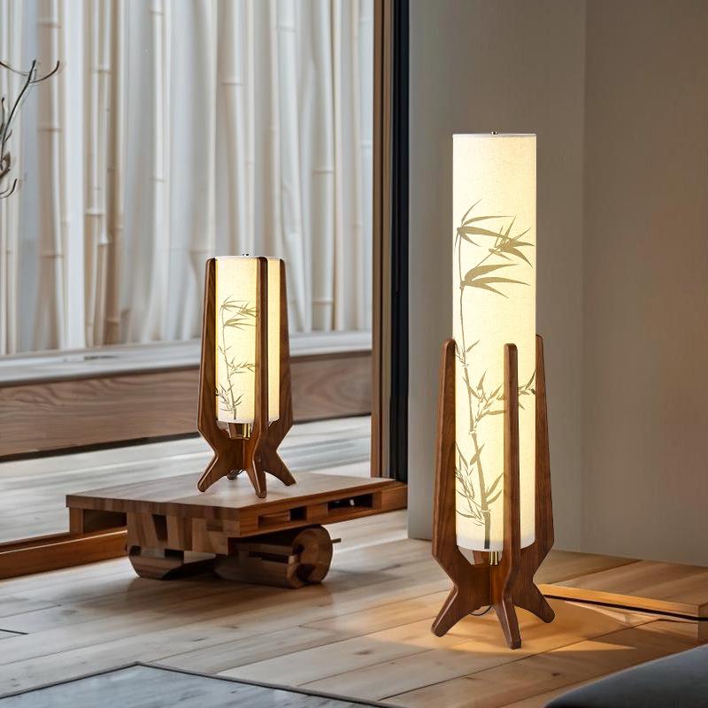 Zen Bamboo Leaf Solid Wood Floor Lamp for Living Room and Tea Room