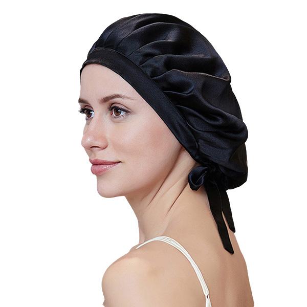 100% Mulberry Silk Bonnet Sleep Cap for Woman Night Hat 16 Momme with Adjustable Ribbons Hair Care