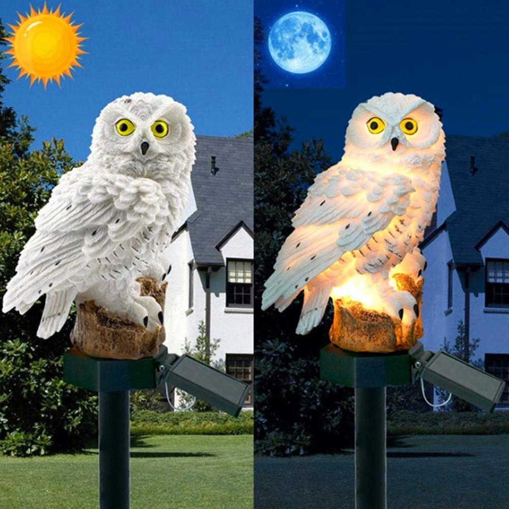 Solar Owl Garden Light Animal LED Stake Light Waterproof Solar Powered Lamp Resin Landscape Light for Pathway Walkway Decor