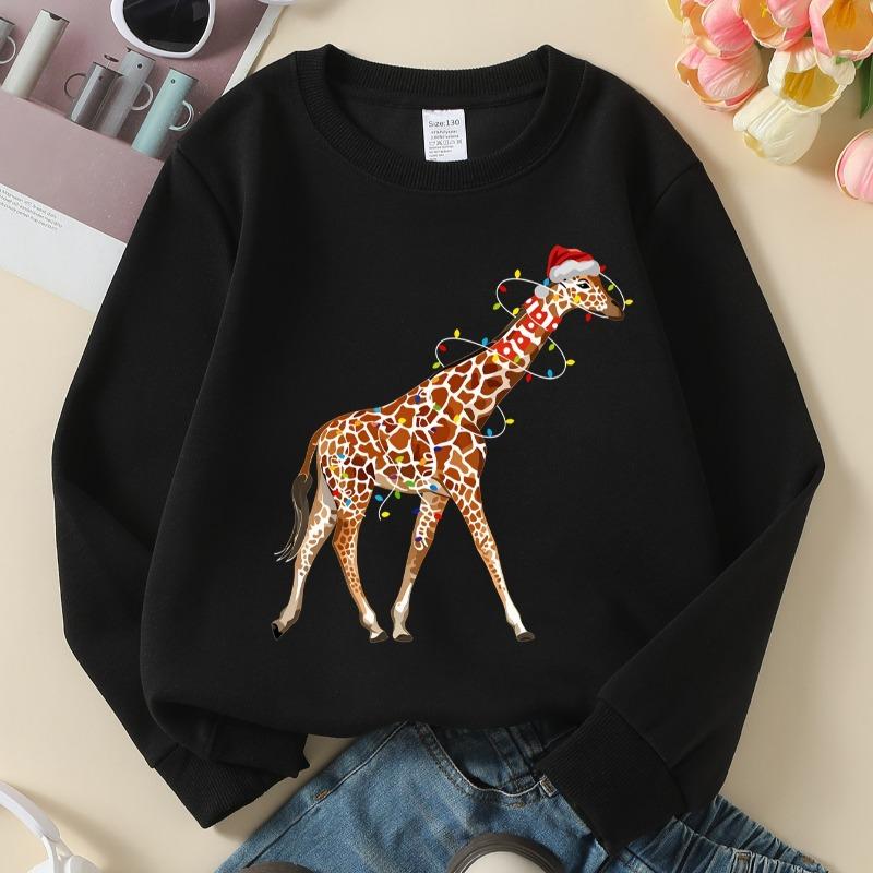 Kids Crewneck Long Sleeve Sweatshirt,Cute Cartoon Giraffe Graphic Print 110