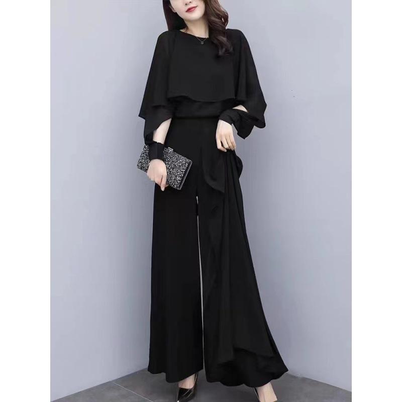 Trendigt Chiffonkjolset i Plus Size för Kvinnor Vår Sommar Ny Ankomst Stilfull Åldersreducerande Draperade Klockbyxor