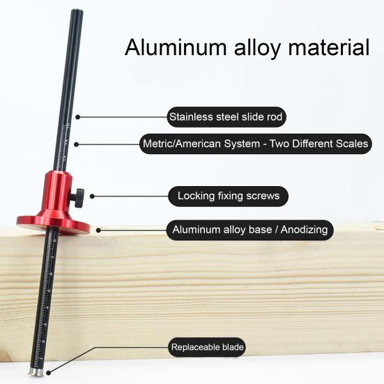 Woodworking Scriber with Dual Scale Adjustable Mortise Marker Aluminum Alloy Wear-resistant Scriber for Precision Marking