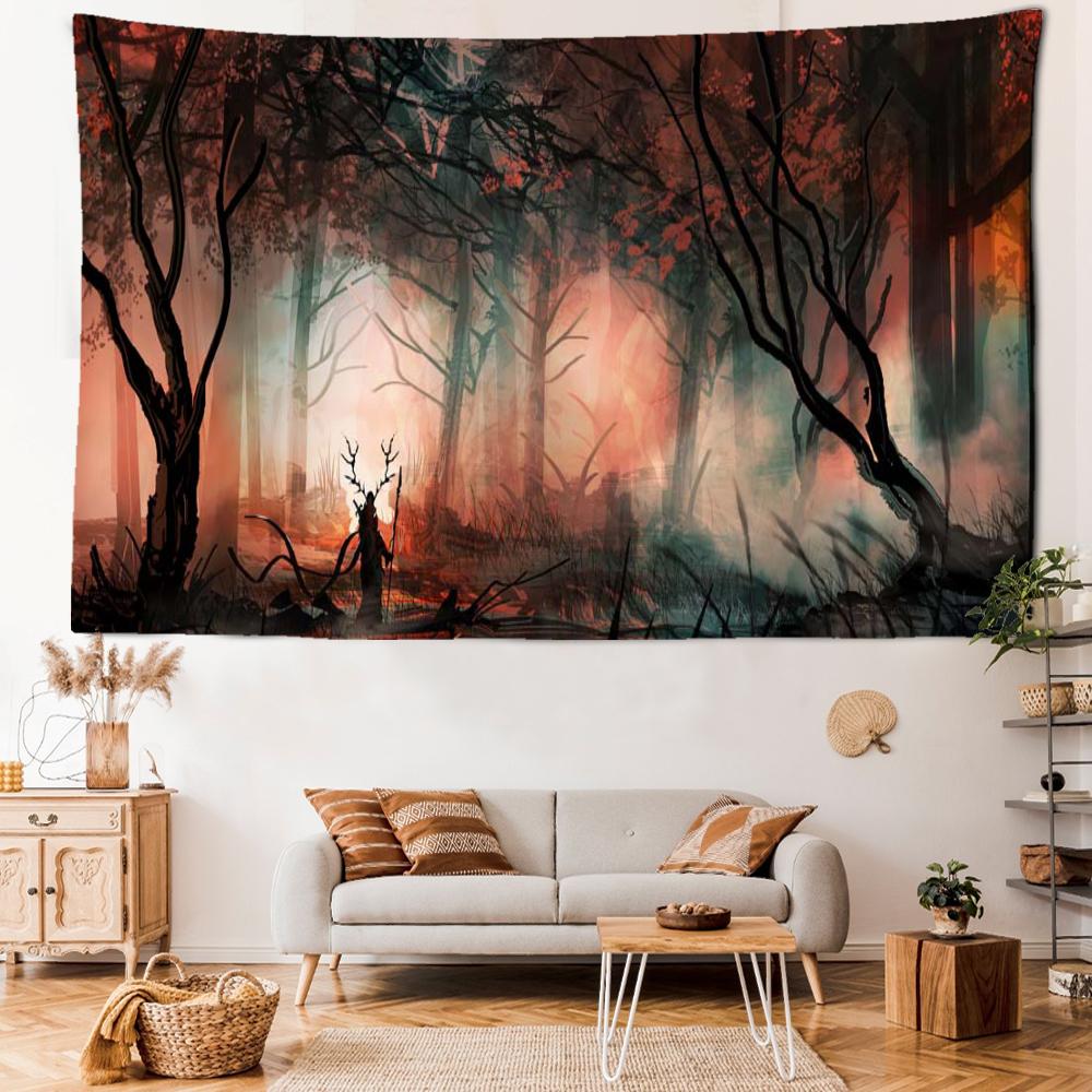 Jungle Night Scenery Tapestry Wall Hanging Abstract Psychedelic Witchcraft Living Room Bedroom Home Decor Background Cloth