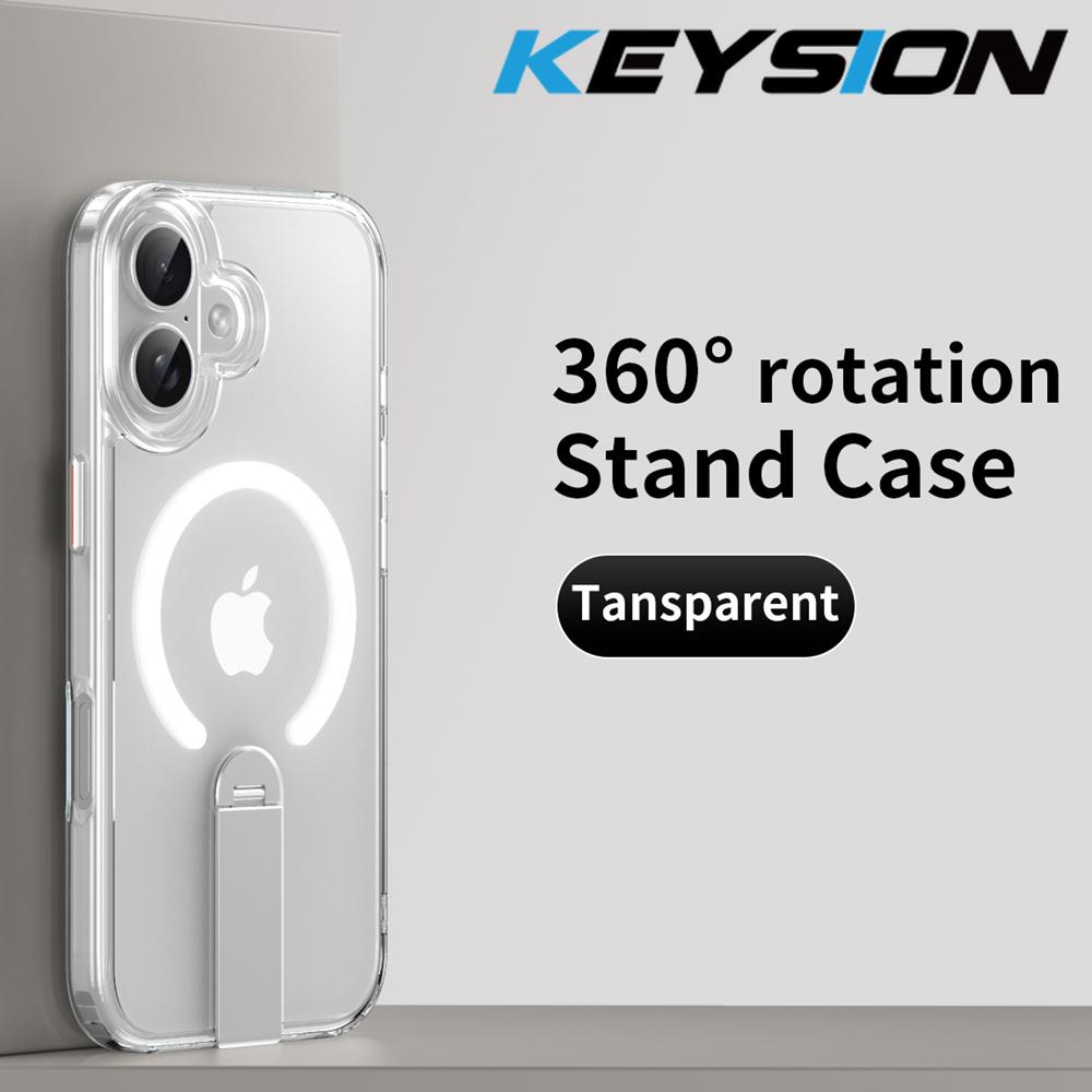 KEYSION 360 Hidden Metal Stand Magnetic Case for Magsafe for iPhone 17 Pro Max Air Transparent Matte Shockproof Phone Back Cover