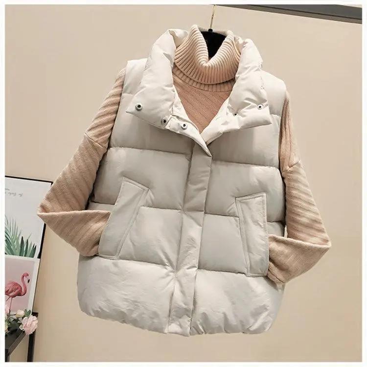Women's Short Puffer Vest Autumn Winter Style Warm Cotton Jacket Slimming Outerwear Fashionable