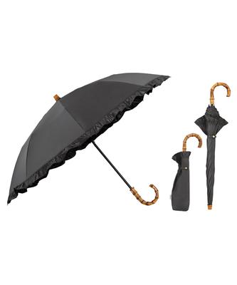The Strongest Parasol UVO Folding Umbrella Ruffled Black Shading and UV Protection Heat Protection for Both Sunny and Rainy 50cm Ribs for Women Can