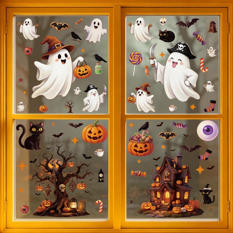 1/2/4/6/8 Blatt Halloween-Dekorationen Kreative Kürbis Geist Glasaufkleber Frohen Halloween-Tag Dekor