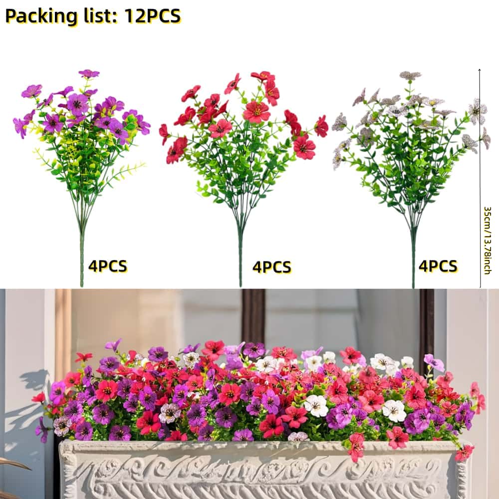 12 st UV-beständiga bleknar inte Konstgjorda Blommor Realistiska Falska för hotell Trädgård Gård Uteplats Balkong hem Utomhus Alla Säsonger Dekor