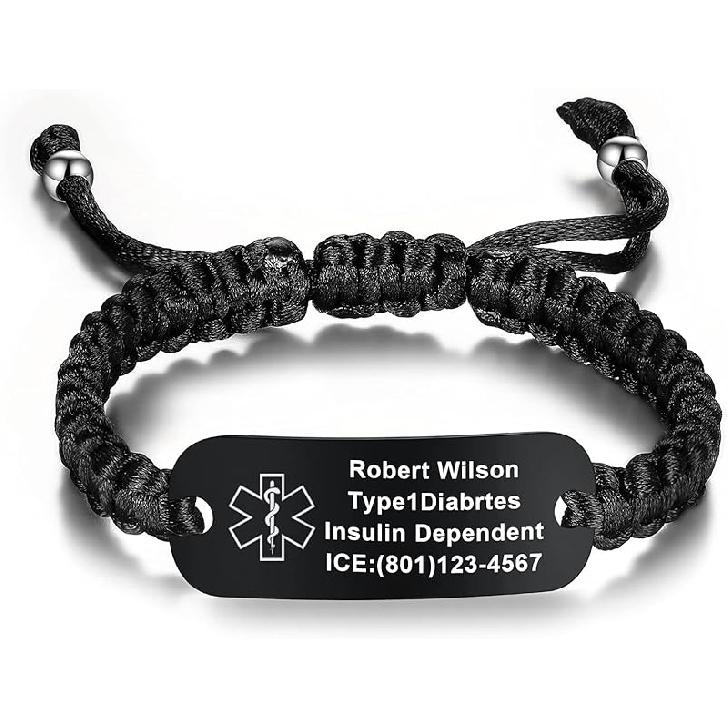 Medical Alert Bracelets for Women Personalized | Medical Alert ID Bracelets | Tow-Tone Polyester Rope Handmade Braided Emergency Bracelet, Adjustable