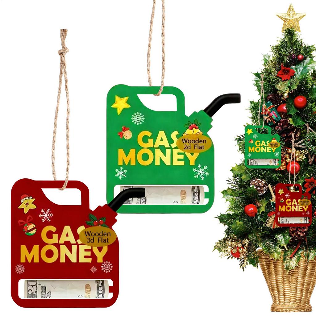 2pcs 2D Flat Christmas Oil Bucket Wallet Wooden Christmas Tree Money Holder Christmas Money Card Holder Pendant For Friends