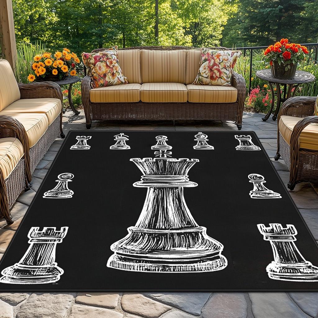 Chess Pieces Design Black White Crystal Velvet Rug Gamer Room Decor Strategy Game Theme Floor Mat Anti Slip Soft Carpet for Home