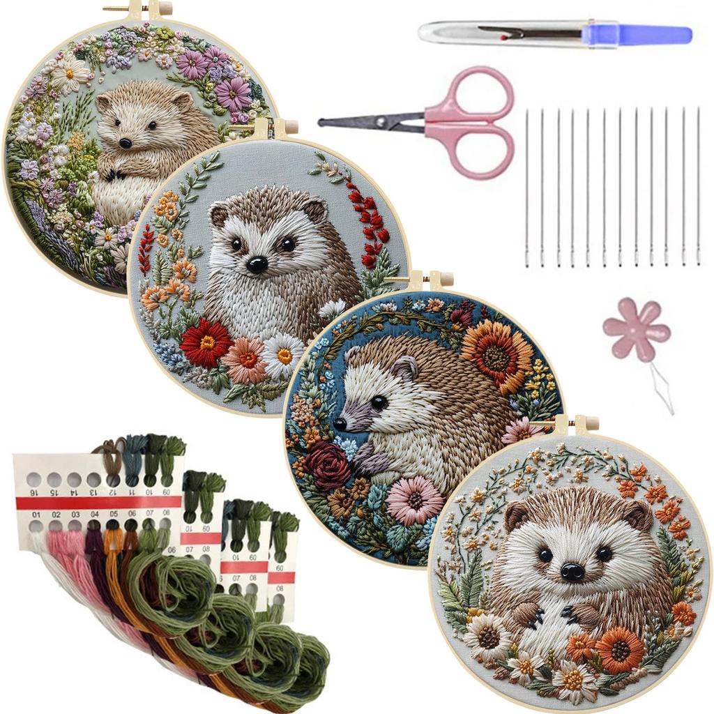 4pcs Embroidery Starter Kit with Embroidery Hoop Needles Threads Instruction Embroidery Kit Cross Stitch Starter Kit for Adults