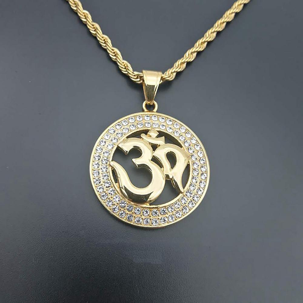 Collane Pendenti Hip Hop Iced Out Yoga Colore Oro Acciaio Inossidabile OHM Hindu Buddista AUM OM Collana Per Uomo Donna Gioielli Regalo